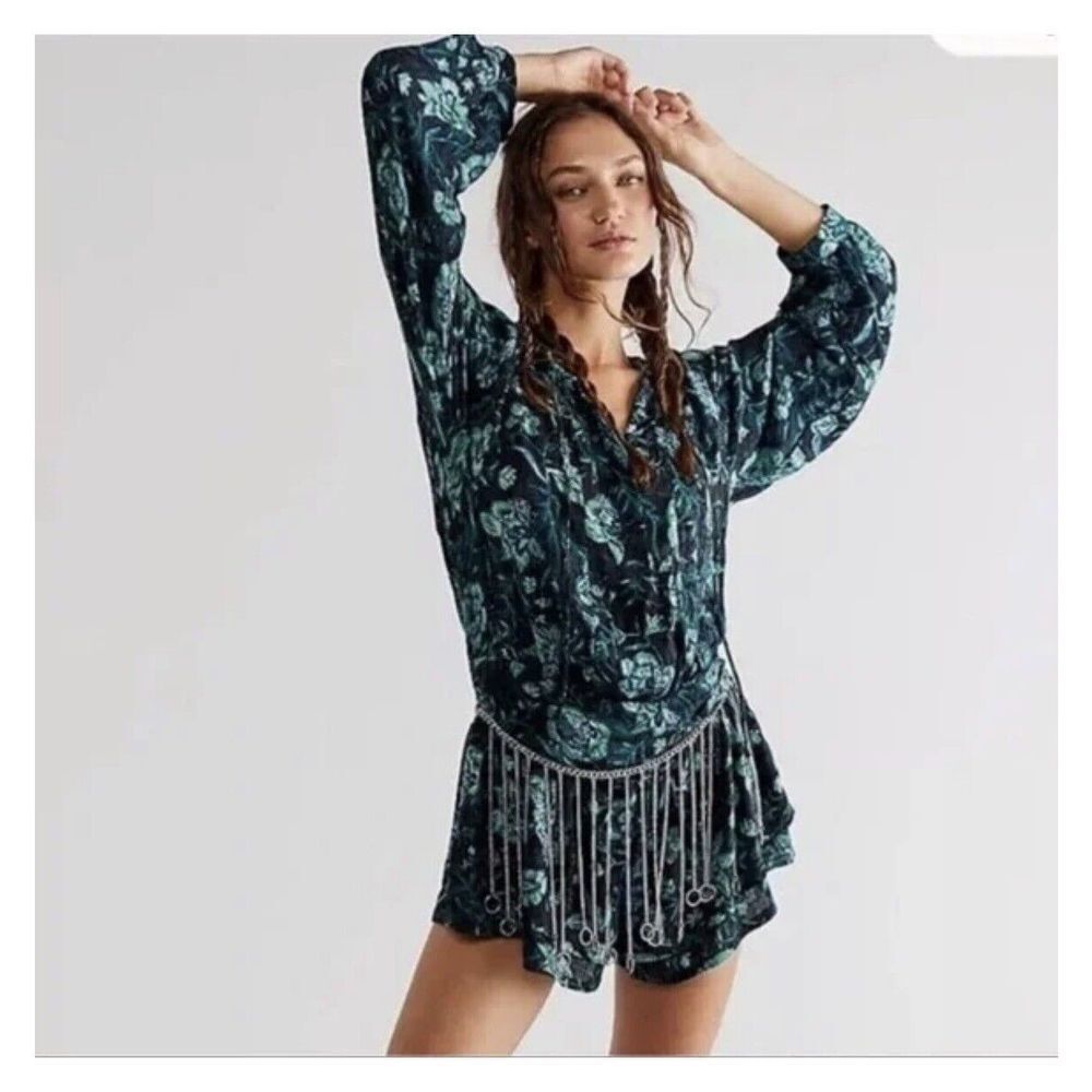 Free People Dance 'Til Dawn Womens Romper Size XS Green Black Floral‎ Print NWT